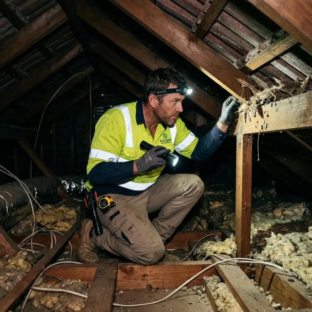 Technician using detection equipment to locate a dead rat inside a Leigh Creek wall cavity