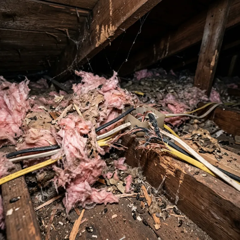 Contaminated ceiling insulation being assessed in a Leigh Creek roof space